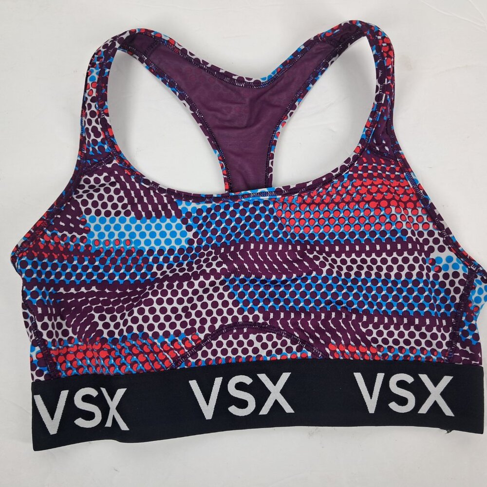 VSX Victoria's Secret Multi-Color Purple Blue Red Racer Back Sports Bra Medium - Picture 3 of 7